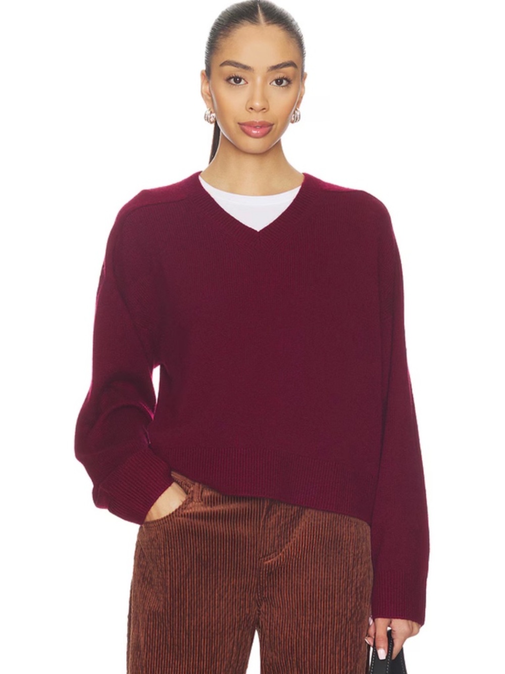 NWT $295 Soldout NYC The Cashmere V-Neck Sweater In Wine Size XS